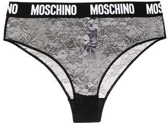 Moschino Logo-Waistband Floral Lace Briefs