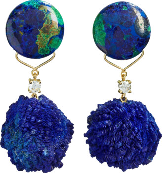 Jan Leslie 18k Bespoke 2-Tier One-of-a-Kind Luxury Earrings w/ Azurite Malachite, Azurite Druzy & Diamonds