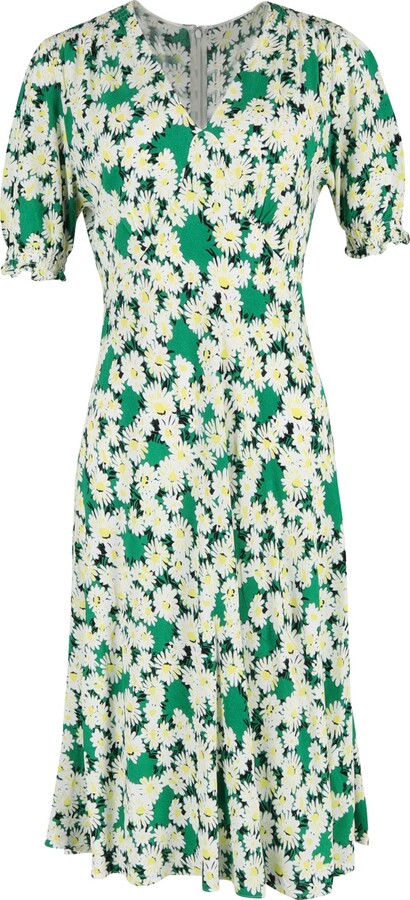 Jemma Daisy Print Midi Dress in Green Viscose