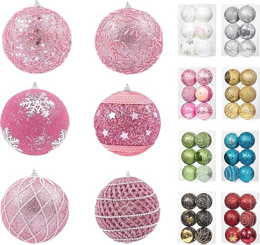 LANGXUN 6pcs 4" Large Handmade Pink Christmas Balls Ornament, 2023 New Christmas Tree Decorations, Bola De Navidad árbol De Navidad Decoración, Shatter-Proof Xmas Decor, Holiday Party
