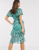 Thumbnail for your product : Dark Pink puff sleeve ruffle midi dress in blue disty floral