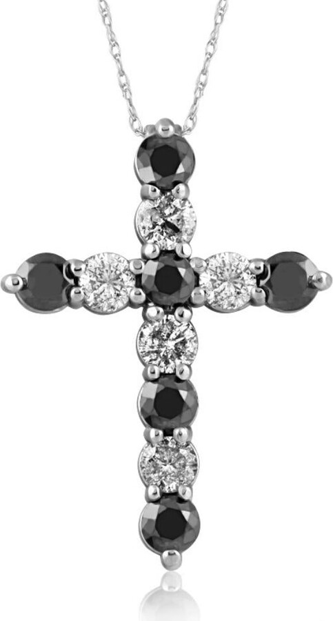 Pompeii3 2 1/4cttw 10k White Gold Black & Diamond Cross Pendant (1 inch tall) Necklace