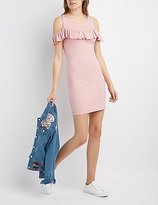 Thumbnail for your product : Charlotte Russe Ribbed Ruffle-Trim Cold Shoulder Dress