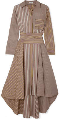 Brunello Cucinelli Asymmetric Striped Cotton-poplin Dress - Camel