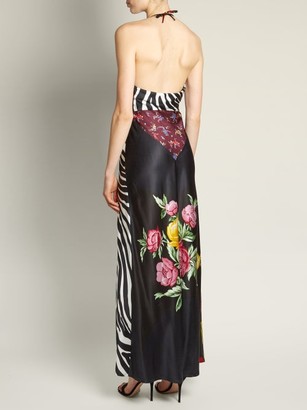 ATTICO Floral-print Halterneck Satin Dress - Black Multi