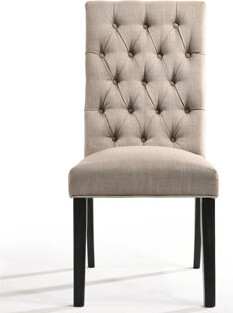 Of 2 Tan Linen Dining Chairs In Vintage Black - And Elegant Seating Side With Finish Welt Trim Adds Elegance Style