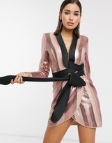 Thumbnail for your product : ASOS DESIGN tux mini dress in pink stripe sequin embellishment