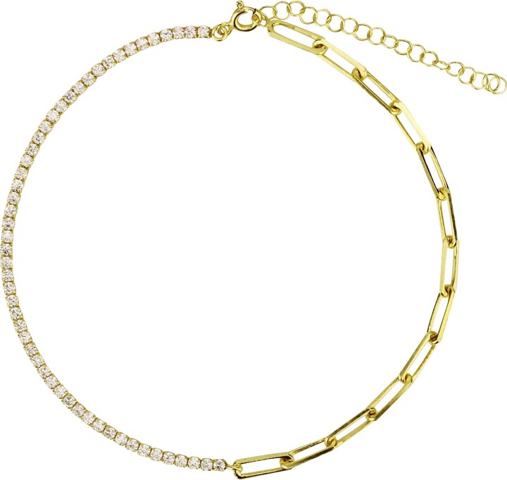 SHYMI Gold / Silver Half Tennis Half Paper Clip Anklet