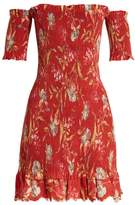 Thumbnail for your product : Zimmermann Corsair Iris Shirred Linen And Cotton Blend Dress - Womens - Red Multi