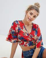 Thumbnail for your product : PrettyLittleThing Floral Wrap Crop Top