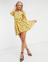 Thumbnail for your product : John Zack cutout tie neck skater dress in yellow floral print
