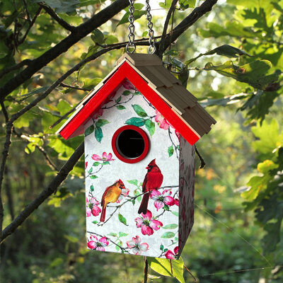 Home Bazaar Standard Cottage Birdhouse - Cardinals & Dogwood Print