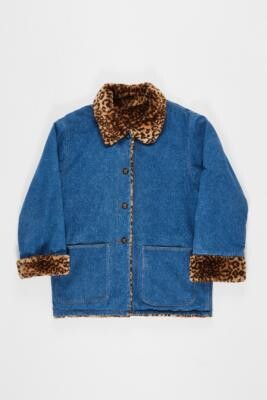 Urban Renewal Vintage One-Of-A-Kind Leopard Print & Denim Reversible Coat Jacket - Blue M at Urban Outfitters