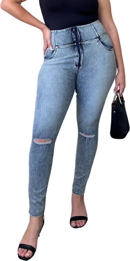 Freddy Women's Curvy Ripped High-Rise Sculpting Skinny Jeans