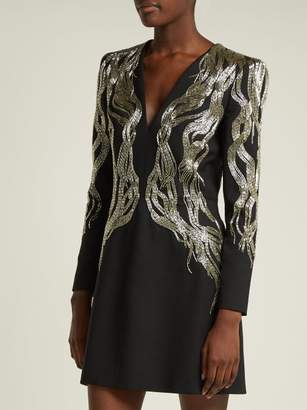 Alexander McQueen Bead-embroidered Wool-blend Mini Dress - Womens - Black Multi