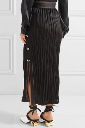 Loewe Embellished Plissé-satin Midi Skirt - Black