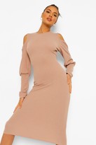 Thumbnail for your product : boohoo Rib Cut Out Shoulder Midi Dress