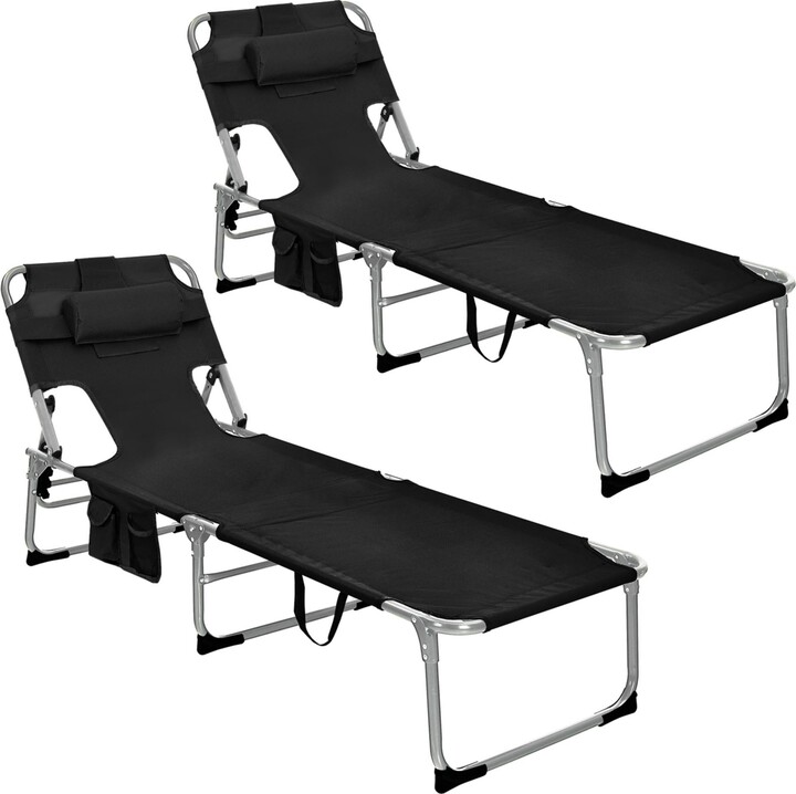 Gymax Set of 2 Beach Chaise Lounge Chair Folding Reclining Chair w/ Facing Hole Turquoise