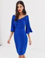 Thumbnail for your product : Paper Dolls off shoulder pencil midi dress with knot front detail