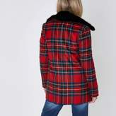 Thumbnail for your product : River Island Womens Red tartan check biker faux fur collar coat