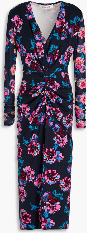 Diane von Furstenberg Hades mesh-trimmed floral-print jersey midi dress