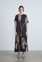 Winding Leaf Print Viscose Maxi Dress 