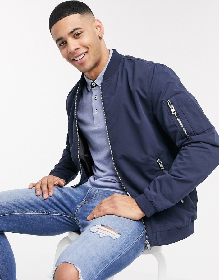 Jack and Jones Essentials through bomber in navy - ShopStyle