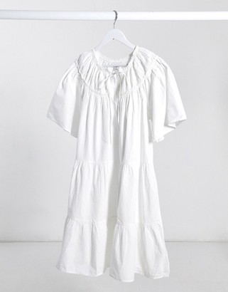 Topshop poplin smock mini dress in white - ShopStyle