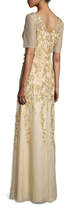 Thumbnail for your product : Kay Unger New York Short-Sleeve Floral-Embroidered Chiffon Gown, Gold