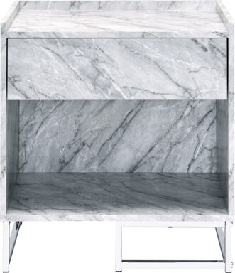Latitude Run Modern White Printed Faux Marble And Accent Table With Drawer Shelf For Living Room Finish - Accents Home