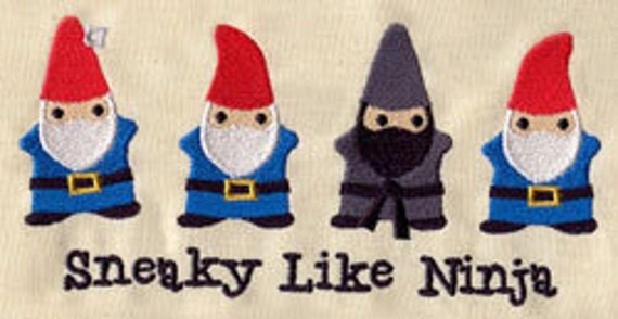 Sneaky Like Ninja Lawn Gnomes Embroidered Waffle Weave Hand/Dish Towel