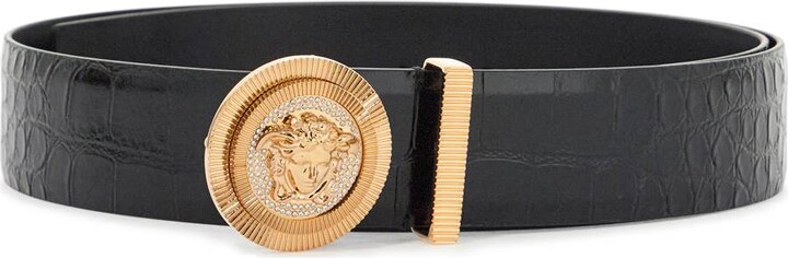 小物 VERSACE Crocodile belt Versace La Medusa crocodile-embossed Leather Belt | Black | FARFETCH