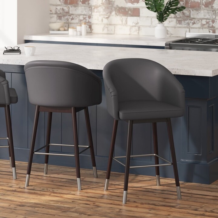 Taylor & Logan Set of 2 Upholstered Counter Stools with Wooden Legs
