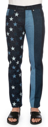 Givenchy Multi Stars & Stripes Printed Denim Jeans, Black