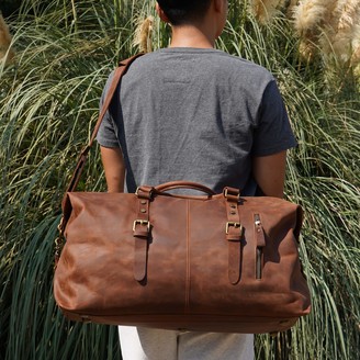 Touri Zip Detail Genuine Leather Holdall In Brown