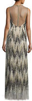 Thumbnail for your product : Jenny Packham Sleeveless Chevron Sequined Gown