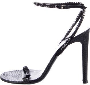 Gucci Embossed Leather Crystal Embellishments Sandals
