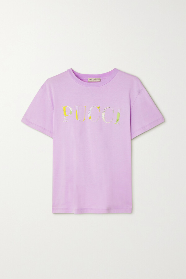 Pucci Appliquéd Organic Cotton-jersey T-shirt - Purple - ShopStyle