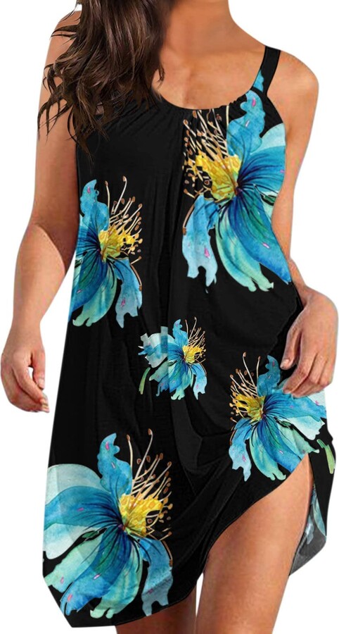 Prevently Summer Dresses for Women Beach Cover Ups Sexy Strapless Tops Boho  Floral Print Summer Dress Beach Dress Tight Black Dress - ShopStyle