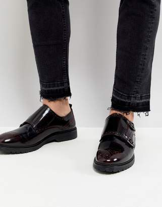 ASOS DESIGN Monk Shoes In Burgundy Leather