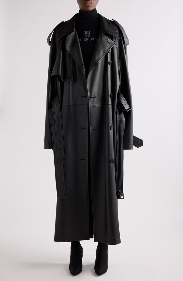 Balenciaga Double Belted Leather Trench Coat