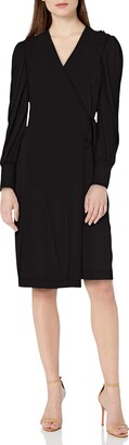 Lark & Ro Amazon Brand Women's Matte Jersey V-Neck Ruffle Shoulder Long  Blouson Sleeve Wrap Dress - ShopStyle