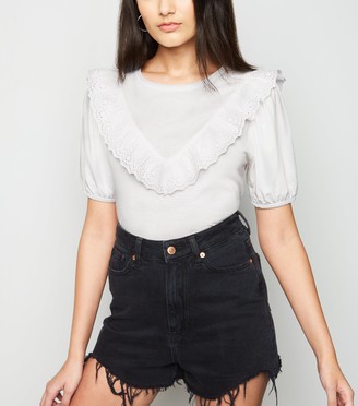 New Look Broderie Frill Puff Sleeve Top