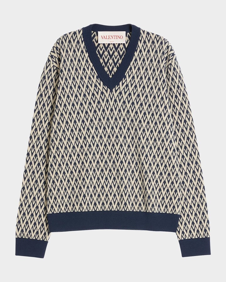 Valentino Garavani Men's V Jacquard Wool Sweater