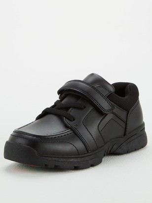 Very ToeZone Boys Leather Elastic Lace With Strap School Shoe - Black