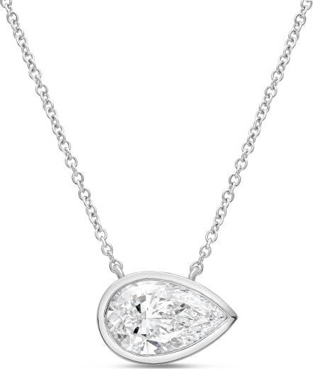 Diana M 14kt White Gold Lab Grown East West Pear Shape Bezel Pendant Weighing 9.00 Ct