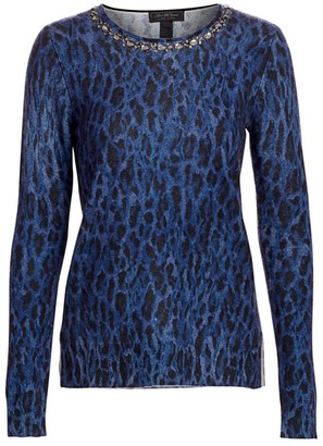 Saks Fifth Avenue COLLECTION Embellished Leopard-Print Cashmere Sweater