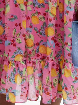 Saloni Isabel Lemon-print Silk-georgette Dress - Womens - Pink Multi