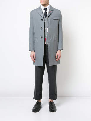 Thom Browne High Armhole Chesterfield With Red, White And Blue Selvedge Placement And Silk Faille Lapel In School Uniform Plain Weave