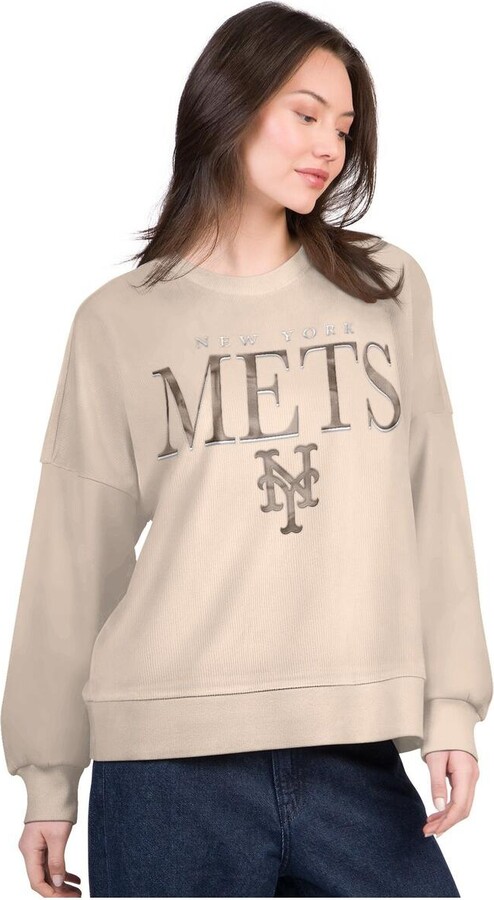 G-iii 4Her by Carl Banks Women's Sand New York Mets Oversized Vet Ii Sweatshirt